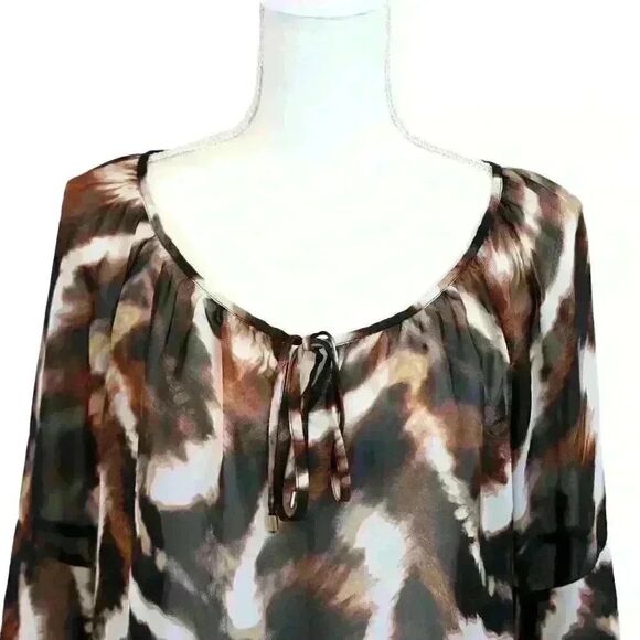 AB Studio Brown/Black Animal Print Tie-Neck Blouse – Size Medium - Picture 2 of 8